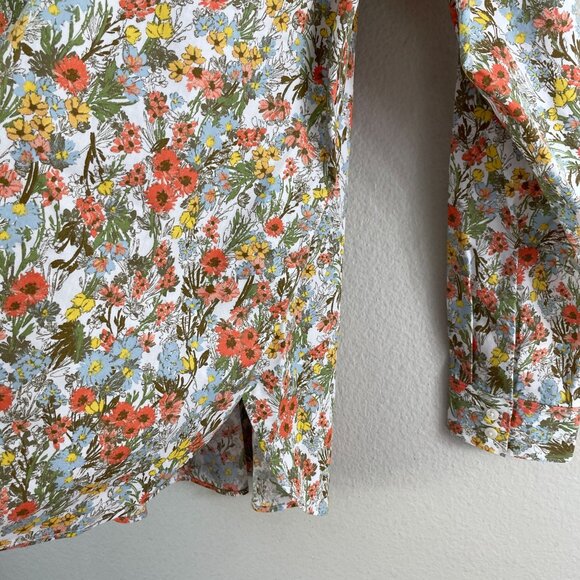 Lands End Womens Large Floral No Iron Blouse Button Front Shirt Collarless - Picture 10 of 11